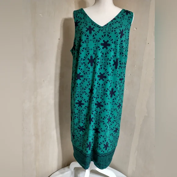 Teal & Navy Sleeveless Patterned Dress - Picture 3 of 7